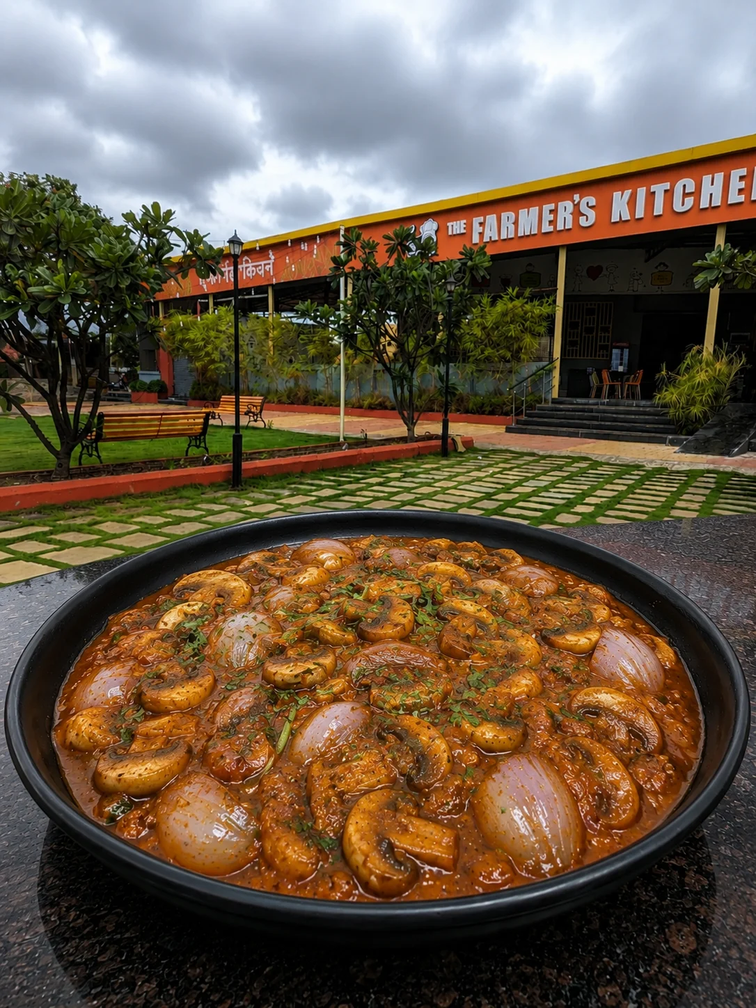 Mushroom Do Pyaza - Veg dish at The Farmer's Kitchen Shirwal