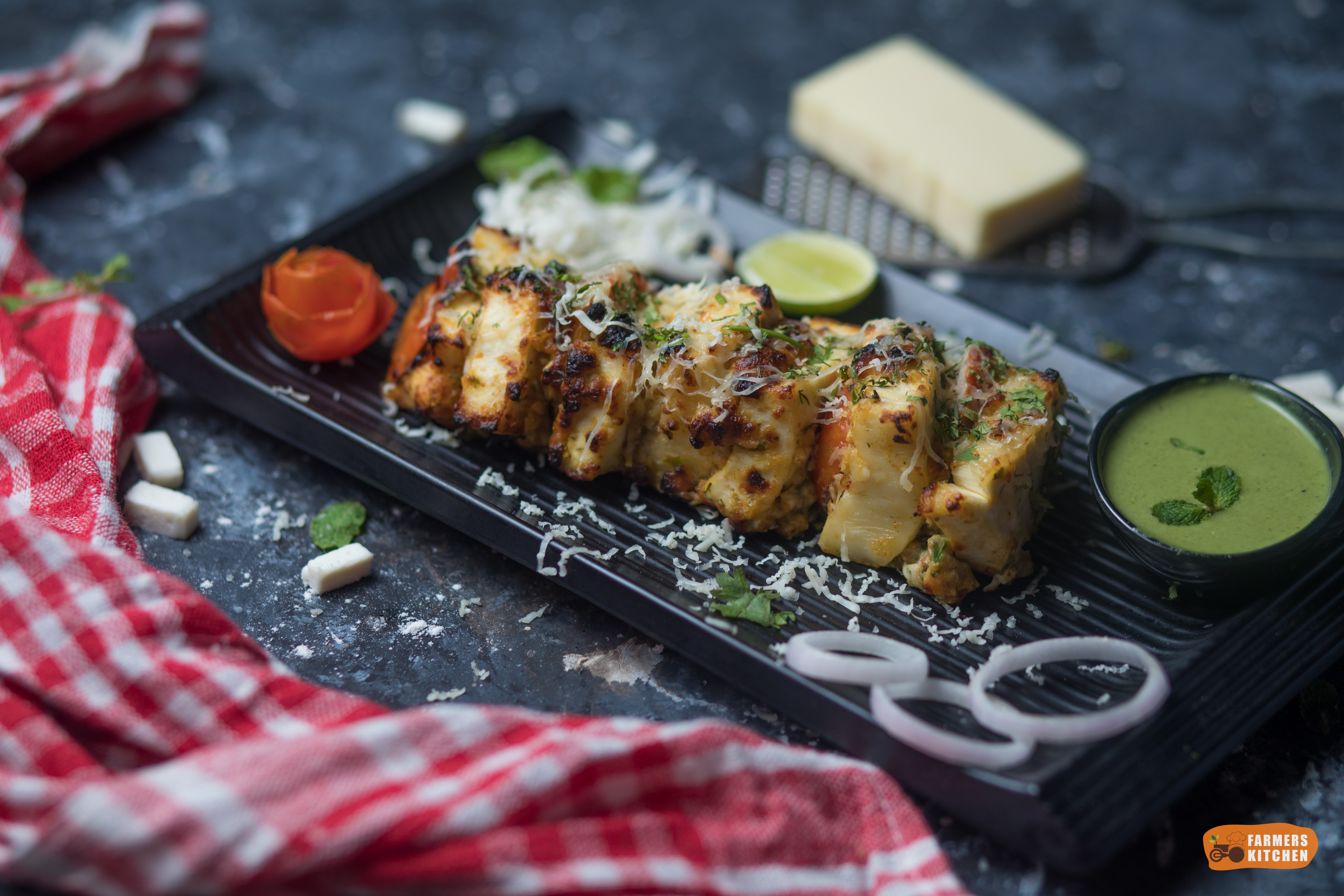 Tandoori paneer tikka with mint chutney and salad